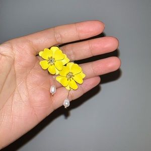 Pretty Yellow Floral Freshwater Pearl Earrings